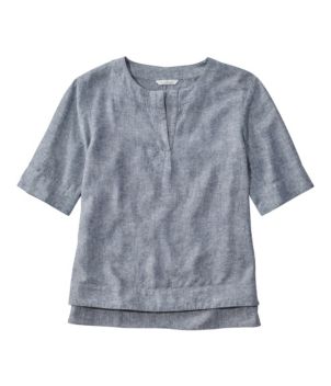 Women's Signature Linen-Blend Splitneck Shirt, Short-Sleeve