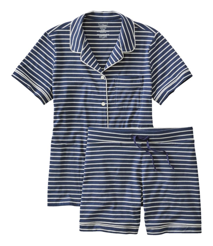 Women's Super-Soft Shrink-Free Pajamas, Short Set Stripe, Classic Navy/Cream Stripe, small image number 1