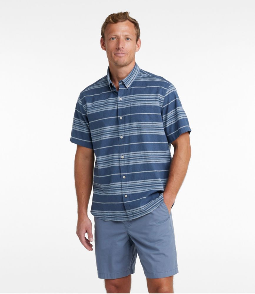 Men's Backyard BBQ Shirt, Short-Sleeve, Traditional Untucked Fit, Stripe, Bright Mariner, small image number 2