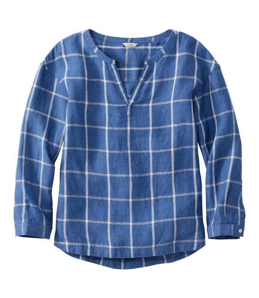 Women's Premium Washable Linen Shirt, Splitneck Stripe