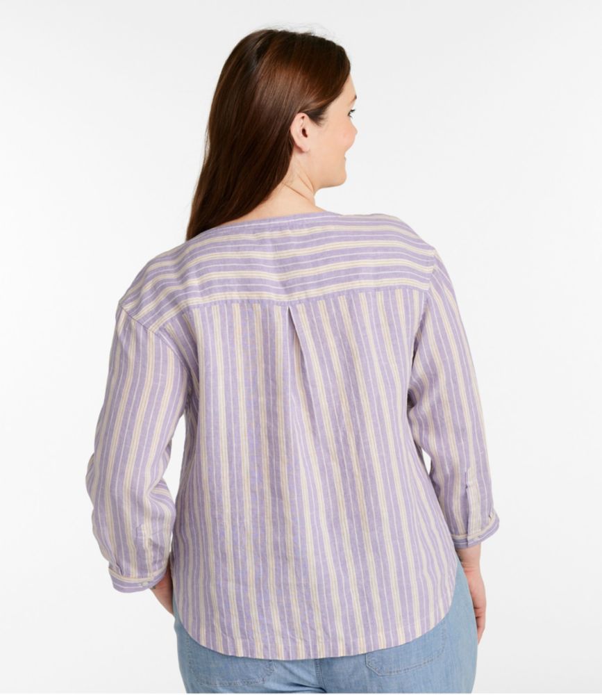 Women's Premium Washable Linen Shirt, Splitneck Stripe, Moonlight Blue Stripe, small image number 3