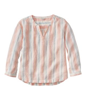 Women's Premium Washable Linen Shirt, Splitneck Stripe