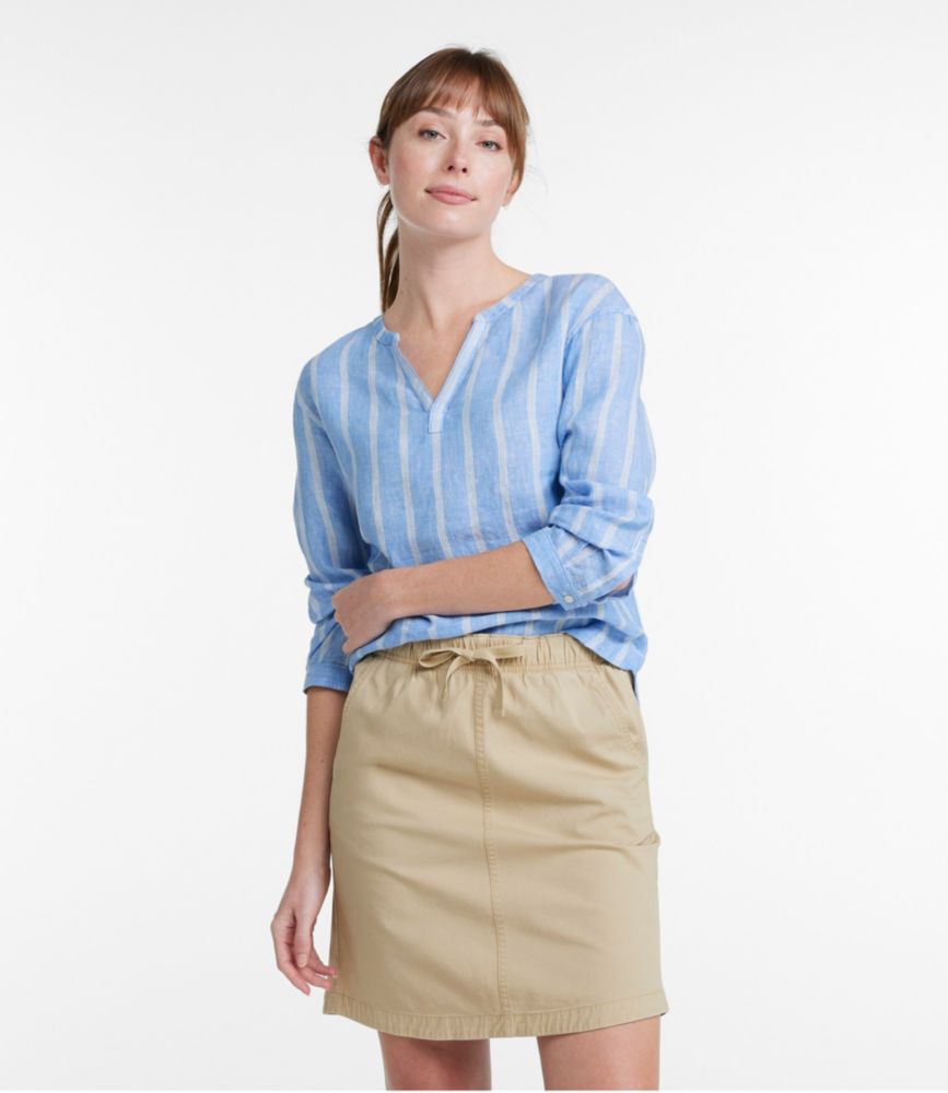 Women's Premium Washable Linen Shirt, Splitneck Stripe