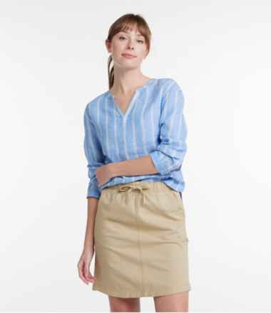 Women's Premium Washable Linen Shirt, Splitneck Stripe