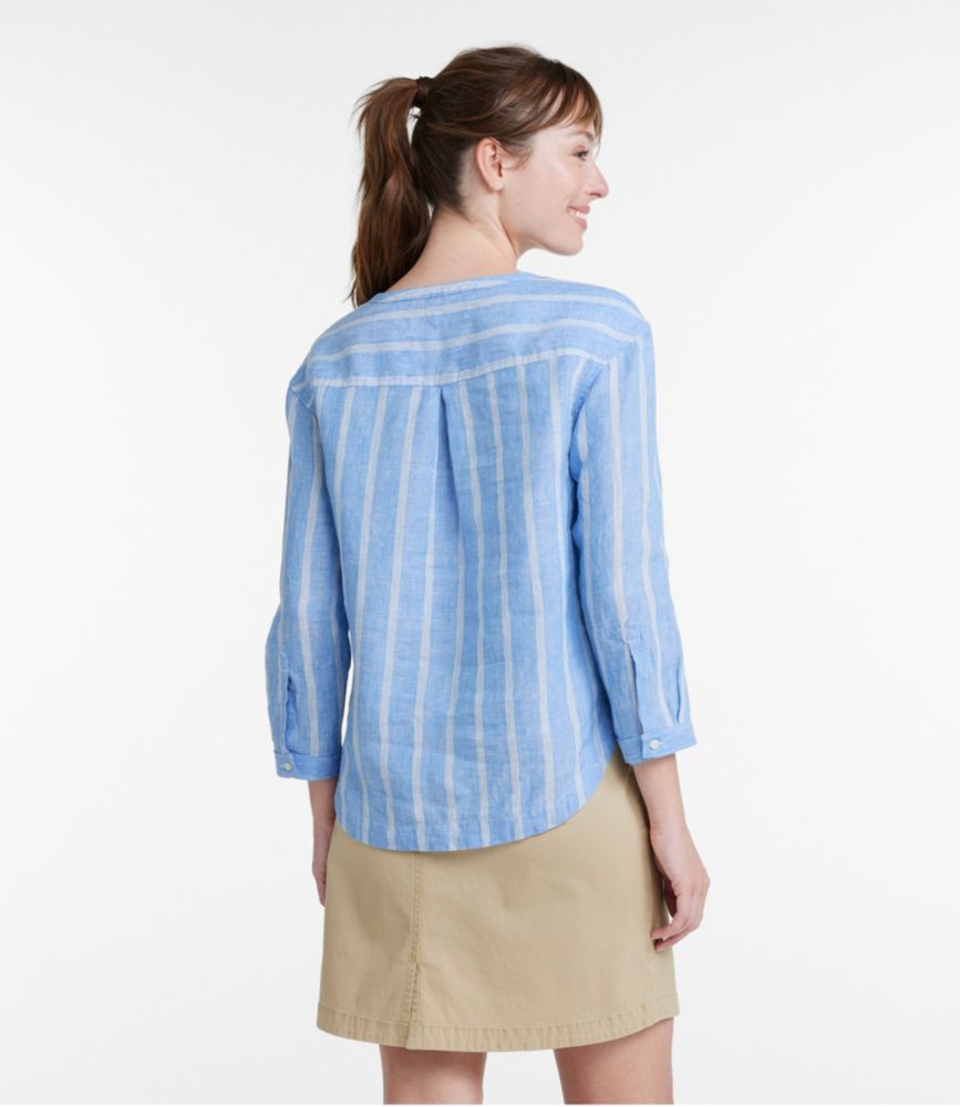 Women's Premium Washable Linen Shirt, Splitneck Stripe, Deep Blue Windowpane, small image number 3
