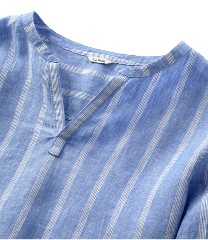 Women's Premium Washable Linen Shirt, Splitneck Stripe, Moonlight Blue Stripe, small image number 4