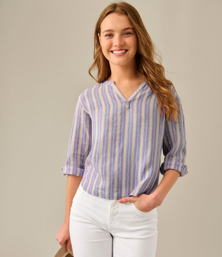 Women's Premium Washable Linen Shirt, Splitneck Stripe, Arctic Violet Stripe, small image number 6