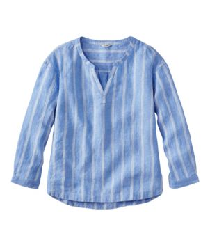 Women's Premium Washable Linen Shirt, Splitneck Stripe