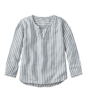 Women's Premium Washable Linen Shirt, Splitneck Stripe