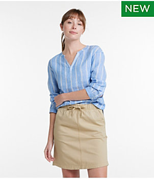 Women's Premium Washable Linen Shirt, Splitneck Stripe