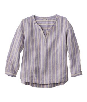 Women's Premium Washable Linen Shirt, Splitneck Stripe
