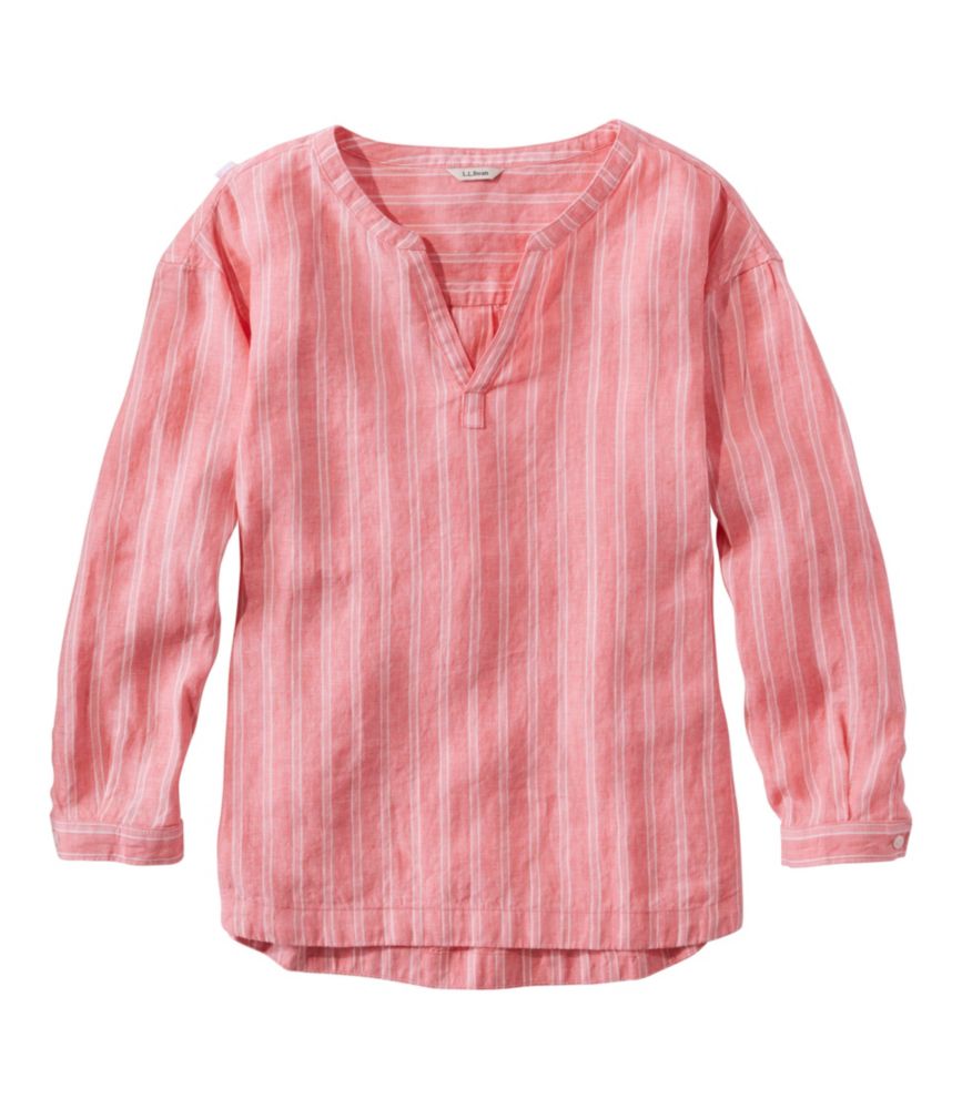 Women's Premium Washable Linen Shirt, Splitneck Stripe
