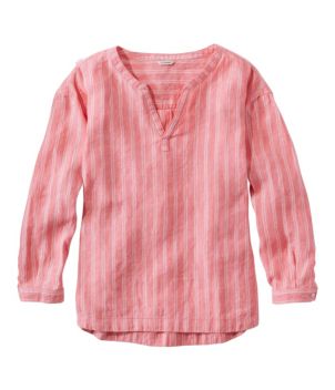 Women's Premium Washable Linen Shirt, Splitneck Stripe