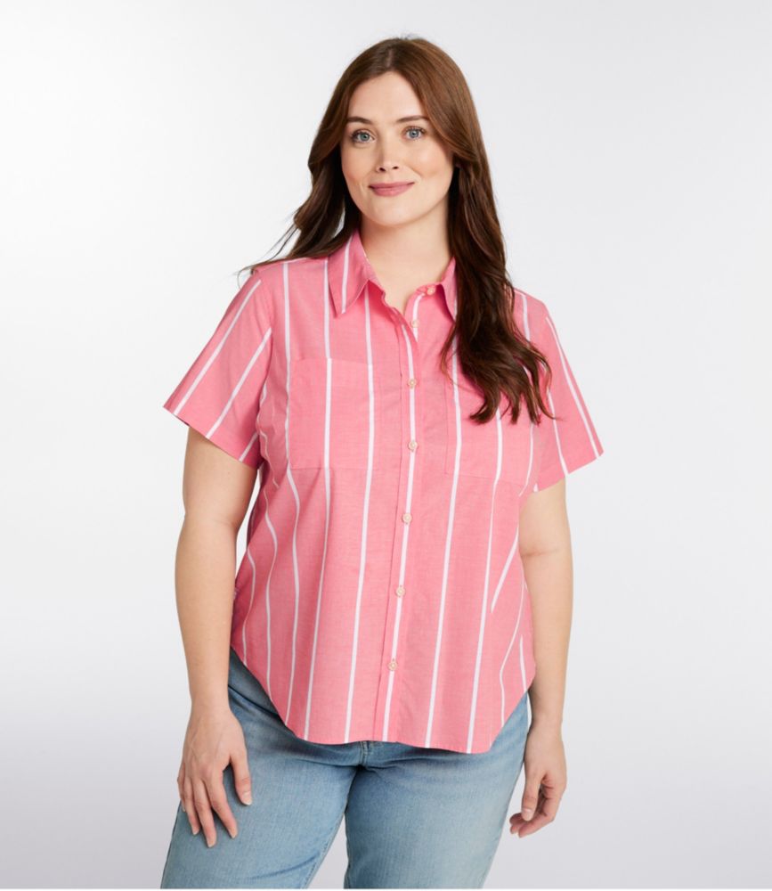 Women's Essential Cotton Poplin Shirt, Short-Sleeve, Arctic Blue Stripe, small image number 2