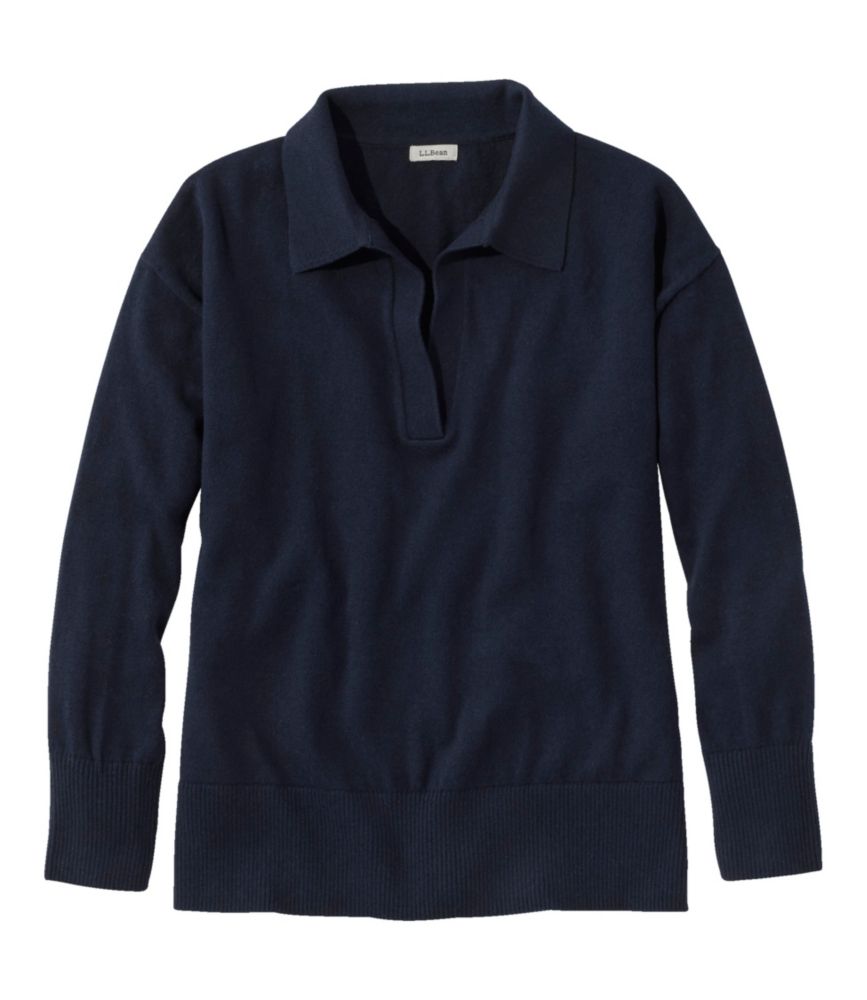 Women's Cotton/Cashmere Sweater, Polo, Classic Navy, small image number 1