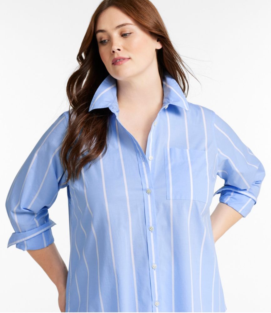 Women's Essential Cotton Poplin Shirt, Long-Sleeve, Brightwater Blue Stripe, small image number 2
