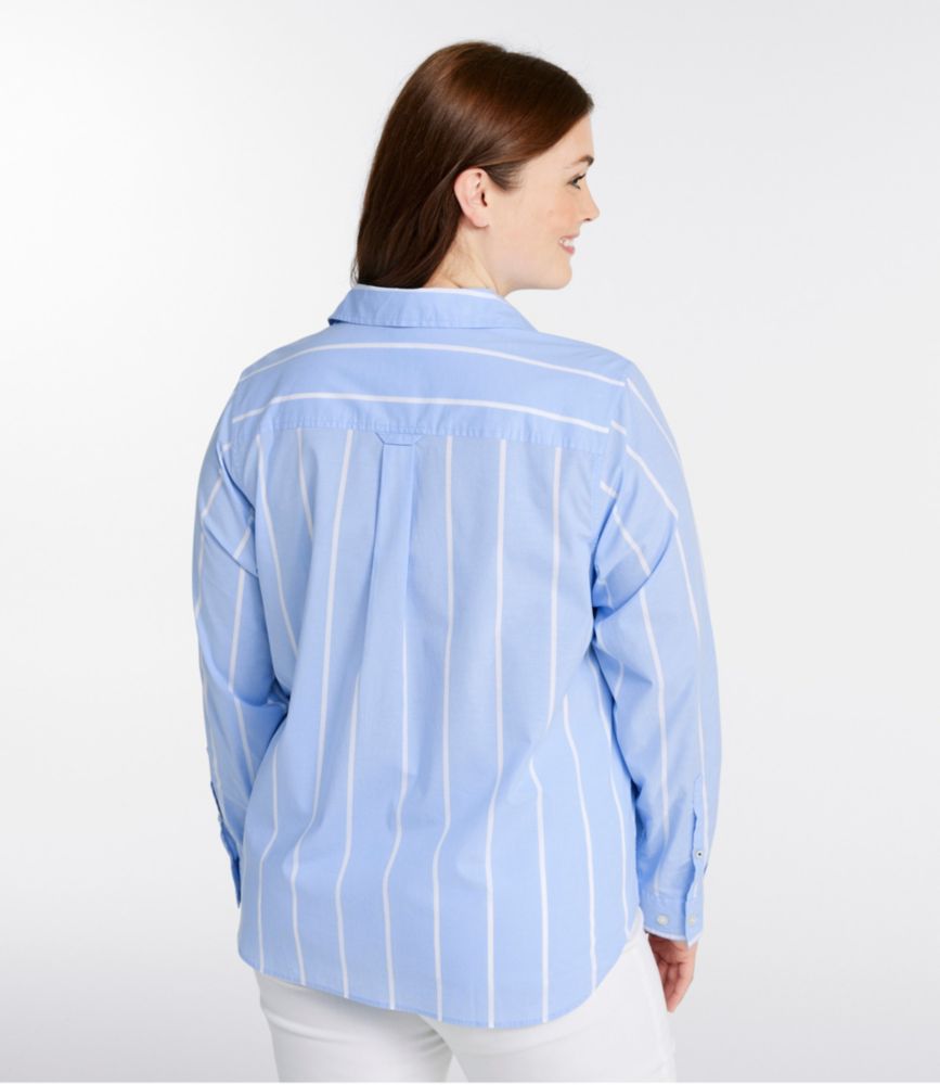 Women's Essential Cotton Poplin Shirt, Long-Sleeve, Brightwater Blue Stripe, small image number 3