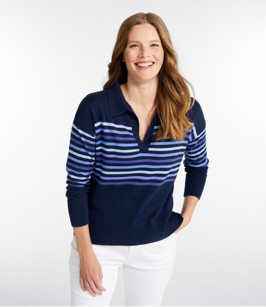 Women s Cotton Cashmere Sweater Polo Stripe