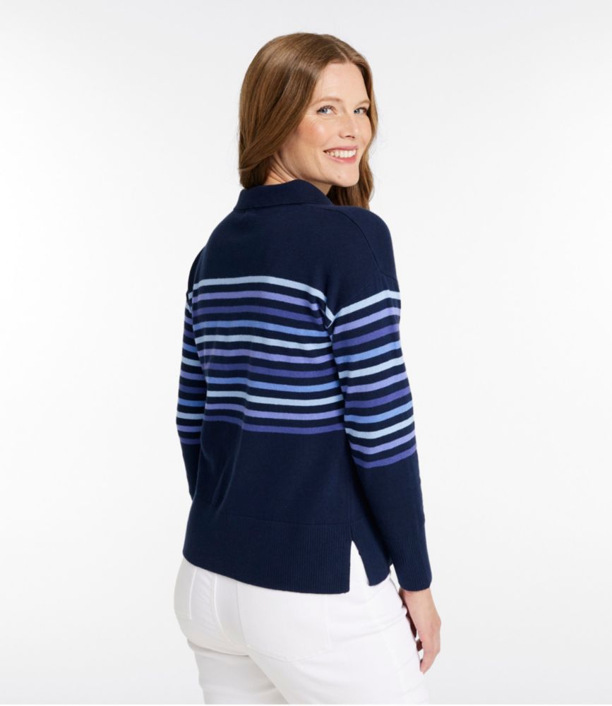 Women's Cotton/Cashmere Sweater, Polo Stripe, Classic Navy/Cream, small image number 3