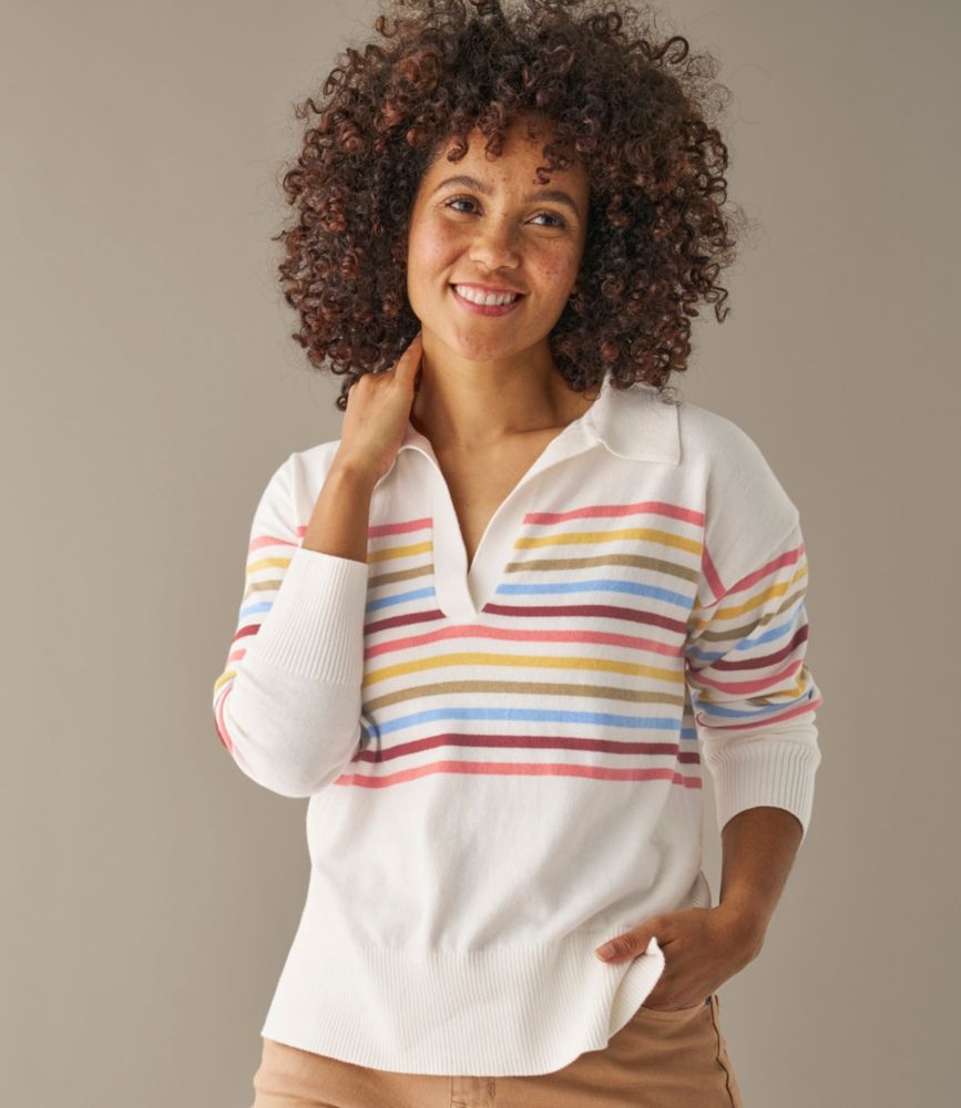Women's Cotton/Cashmere Sweater, Polo Stripe, Classic Navy Ombre Stripe, small image number 6