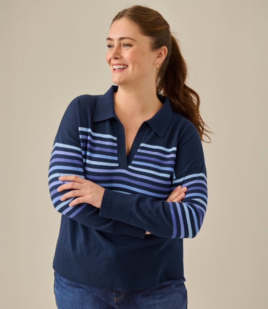 Women's Cotton/Cashmere Sweater, Polo Stripe, Boulder Heather Stripe, small image number 6