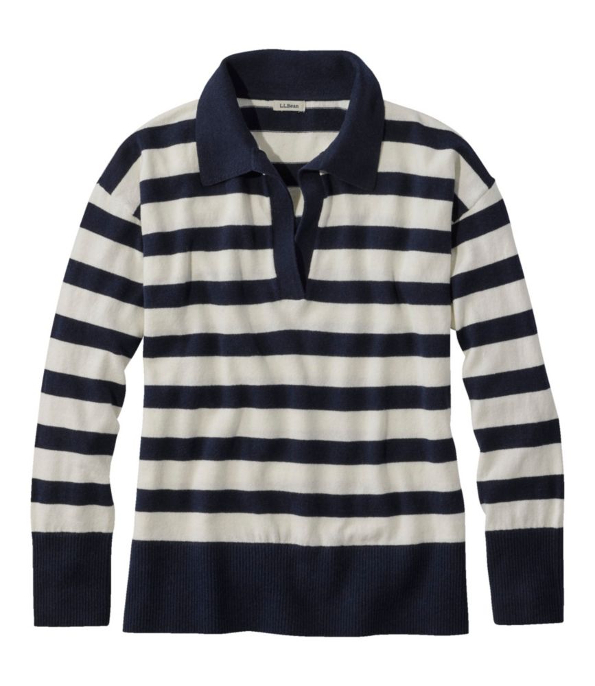 Women's Cotton/Cashmere Sweater, Polo Stripe, Classic Navy/Cream, small image number 1