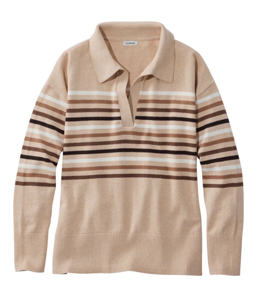 Women's Cotton/Cashmere Sweater, Polo Stripe, Boulder Heather Stripe, small image number 1