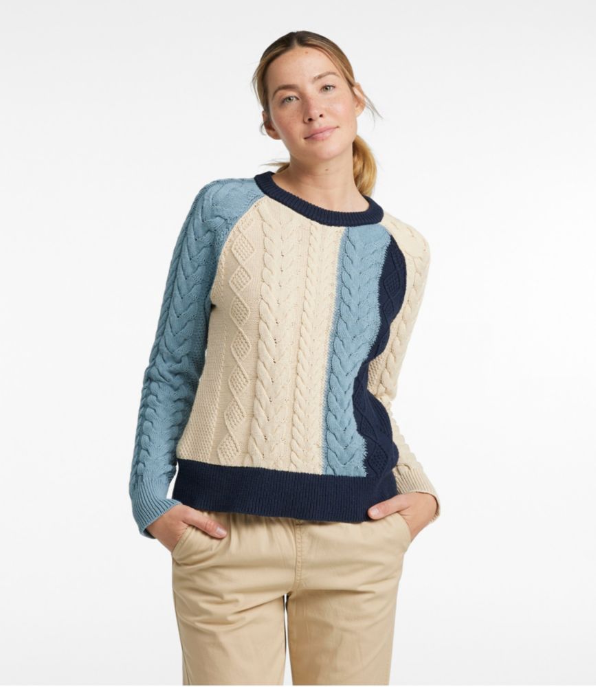 Women's Signature Classic Fisherman Sweater, Crewneck Colorblock, , small image number 1