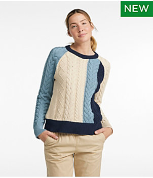 Women's Signature Classic Fisherman Sweater, Crewneck Colorblock