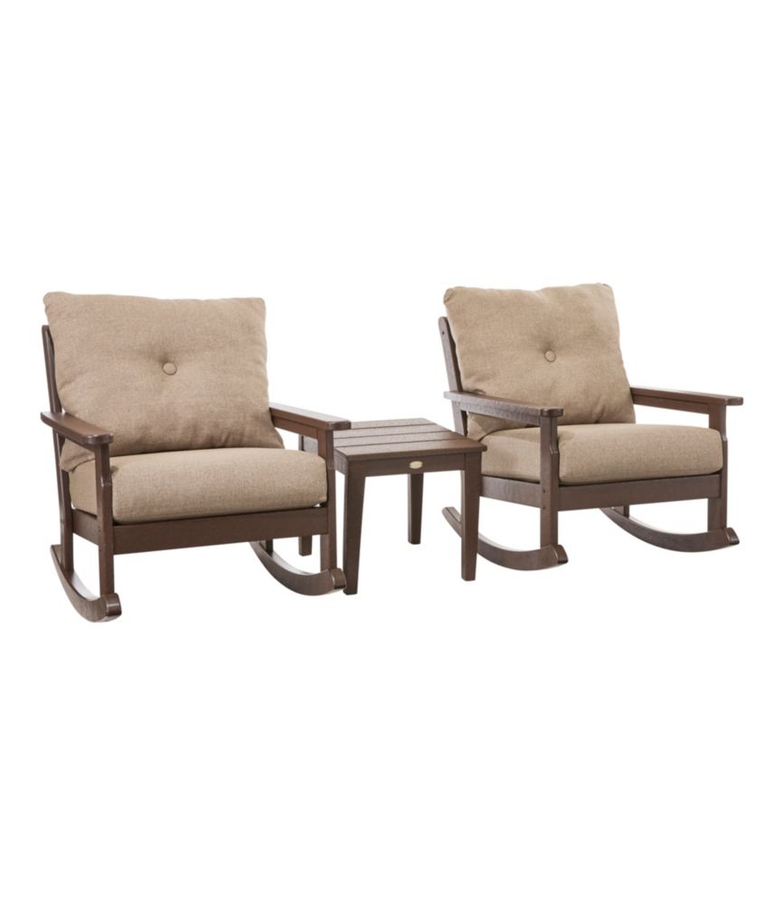 AllWeather Patio Rocker Set with Side Table, Mahogany Patio Chairs