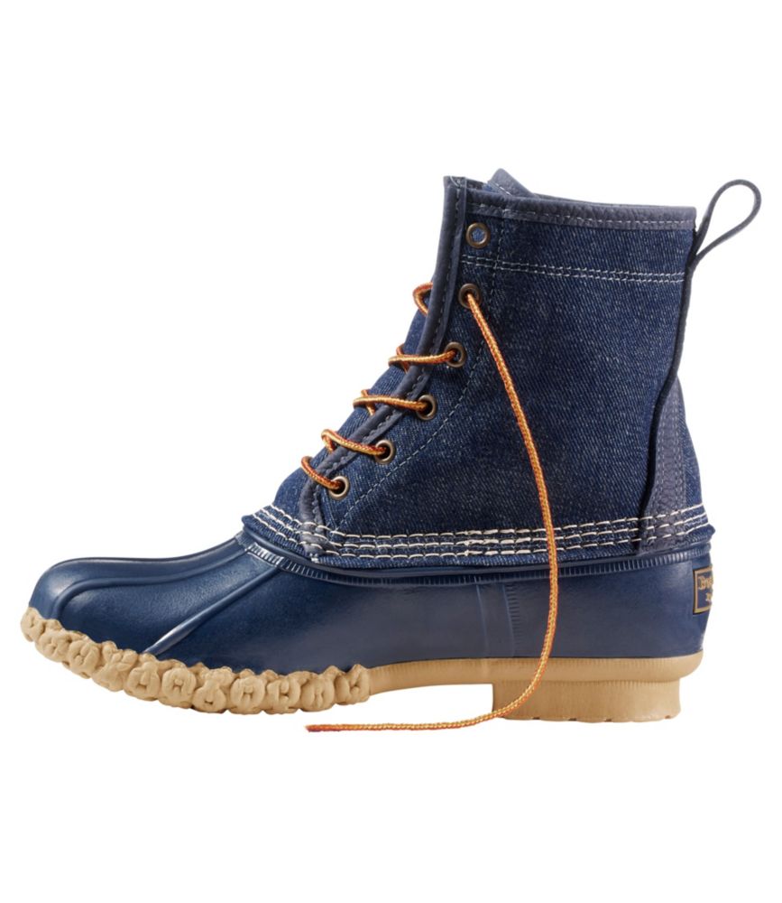 Women's Bean Boots, 8" Denim Insulated Flannel-Lined, Dark Denim/Bright Navy/Gum/Classic Navy, small image number 2