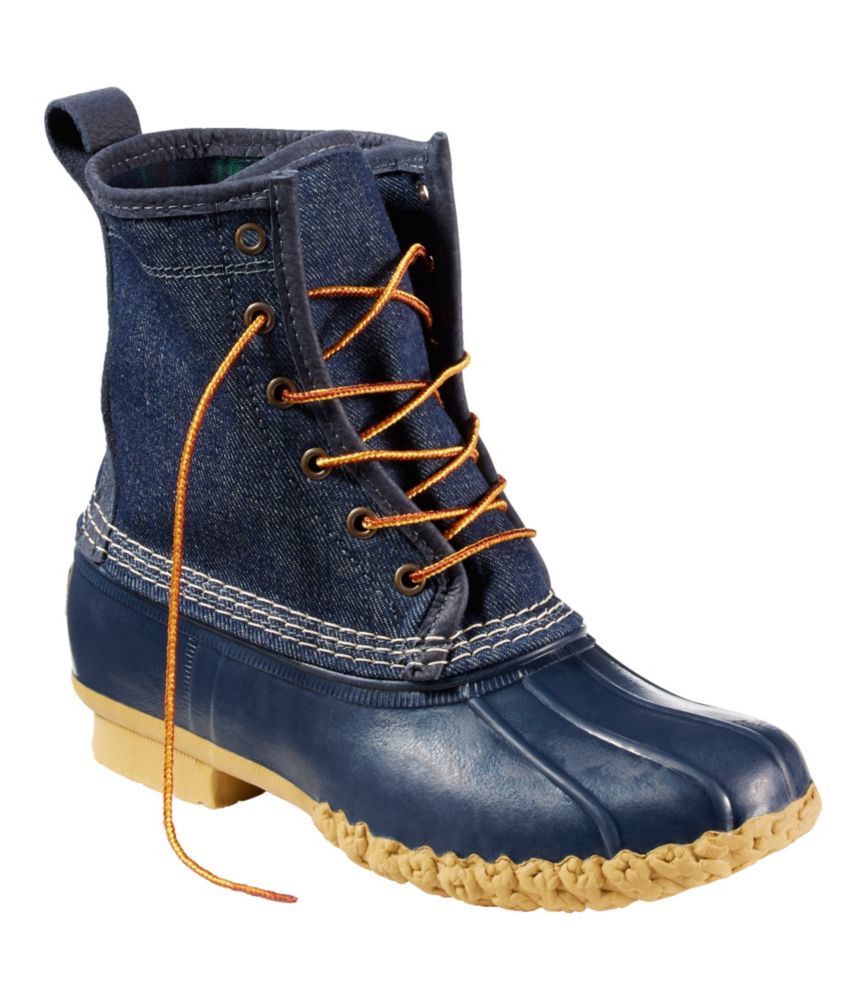 Women's Bean Boots, 8" Denim Insulated Flannel-Lined, Dark Denim/Bright Navy/Gum/Classic Navy, small image number 6