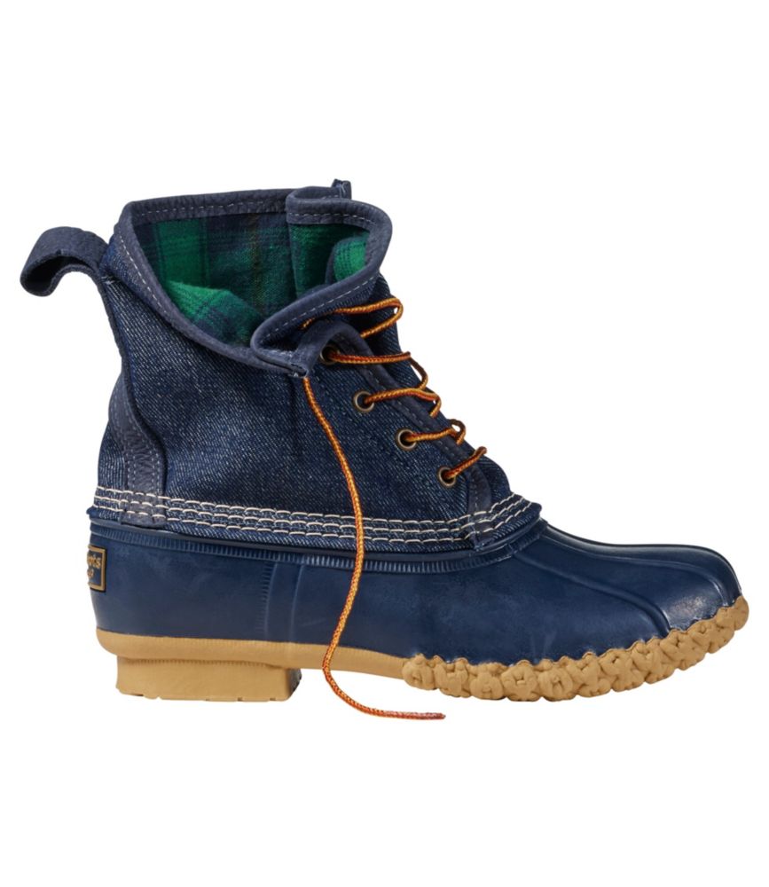 Women's Bean Boots, 8" Denim Insulated Flannel-Lined, Dark Denim/Bright Navy/Gum/Classic Navy, small image number 1