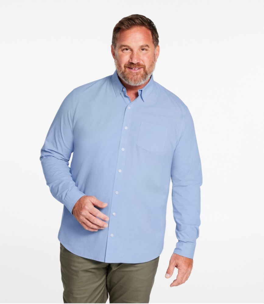 Men's Comfort Stretch Performance Shirt, Long-Sleeve, Slightly Fitted Untucked Fit, Chambray, Clear Water, small image number 4