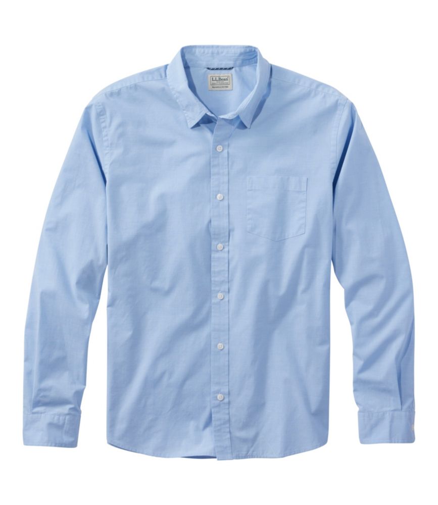 Men's Comfort Stretch Performance Shirt, Long-Sleeve, Slightly Fitted Untucked Fit, Chambray