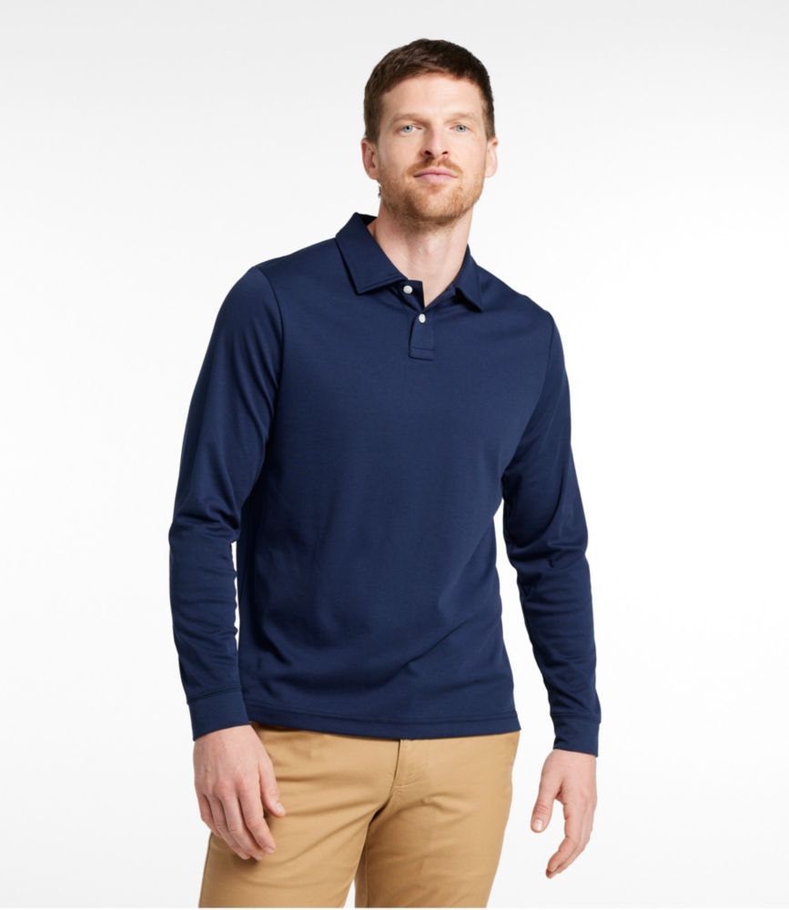 Men's Comfort Stretch Performance Polo, Long-Sleeve, Slightly Fitted, Barley, small image number 2