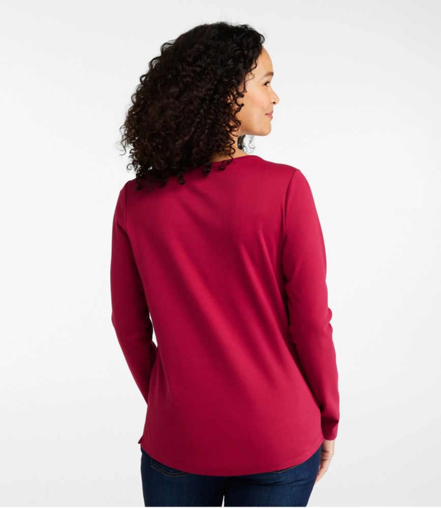 Women's L.L.Bean V-Neck Henley, Long-Sleeve, Creamy Apricot, small image number 3