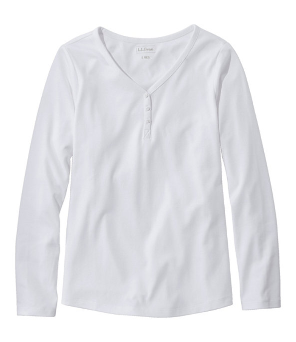 Interlock V-Neck Henley, Long Sleeve, White, large image number 0