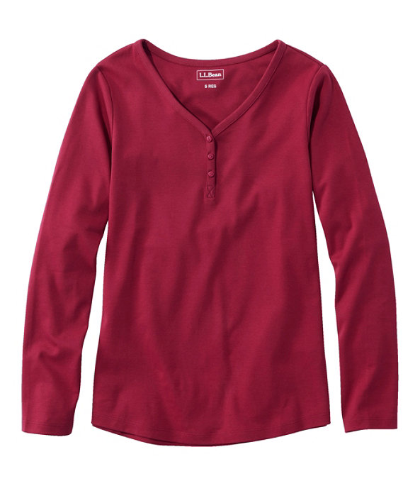 Interlock V-Neck Henley, Long Sleeve, Dark Cranberry, large image number 0