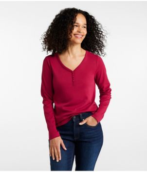 Women's L.L.Bean V-Neck Henley, Long-Sleeve, New