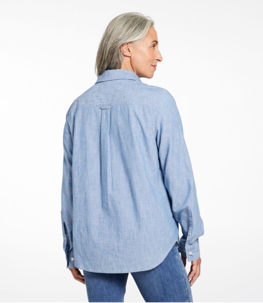 Women's Essential Cotton Shirt, Chambray Long Sleeve, Clean Indigo, small image number 3