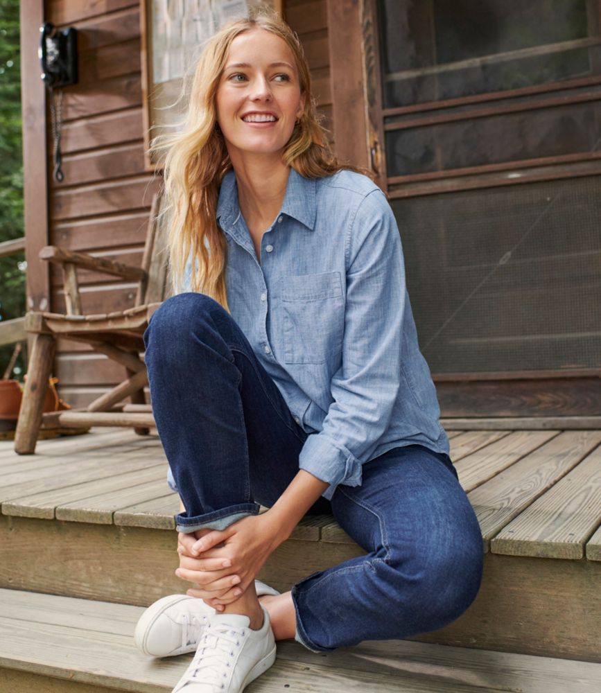 Women's Essential Cotton Shirt, Chambray Long Sleeve, Clean Indigo, small image number 7