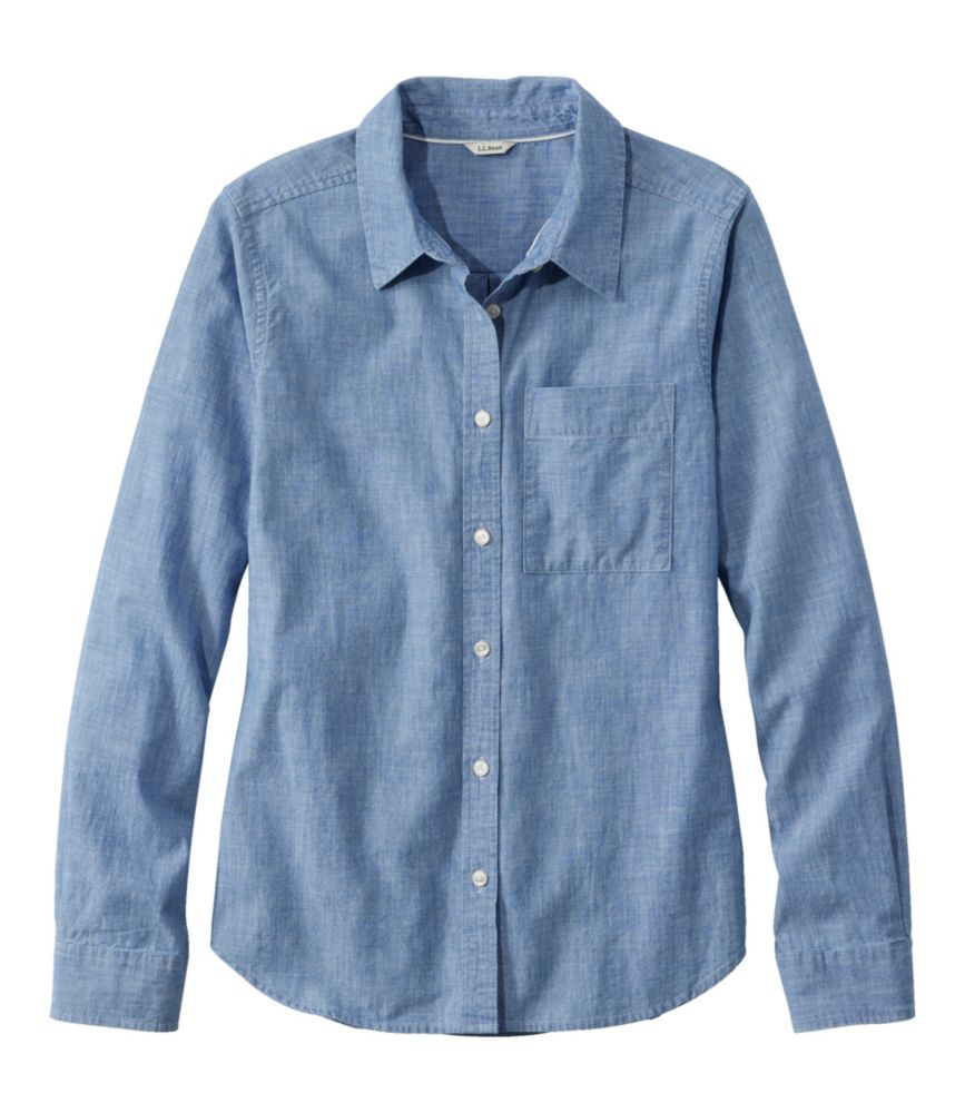 Women's Essential Cotton Shirt, Chambray Long Sleeve, Clean Indigo, small image number 1