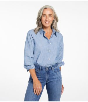 Women's Essential Cotton Shirt, Chambray Long Sleeve