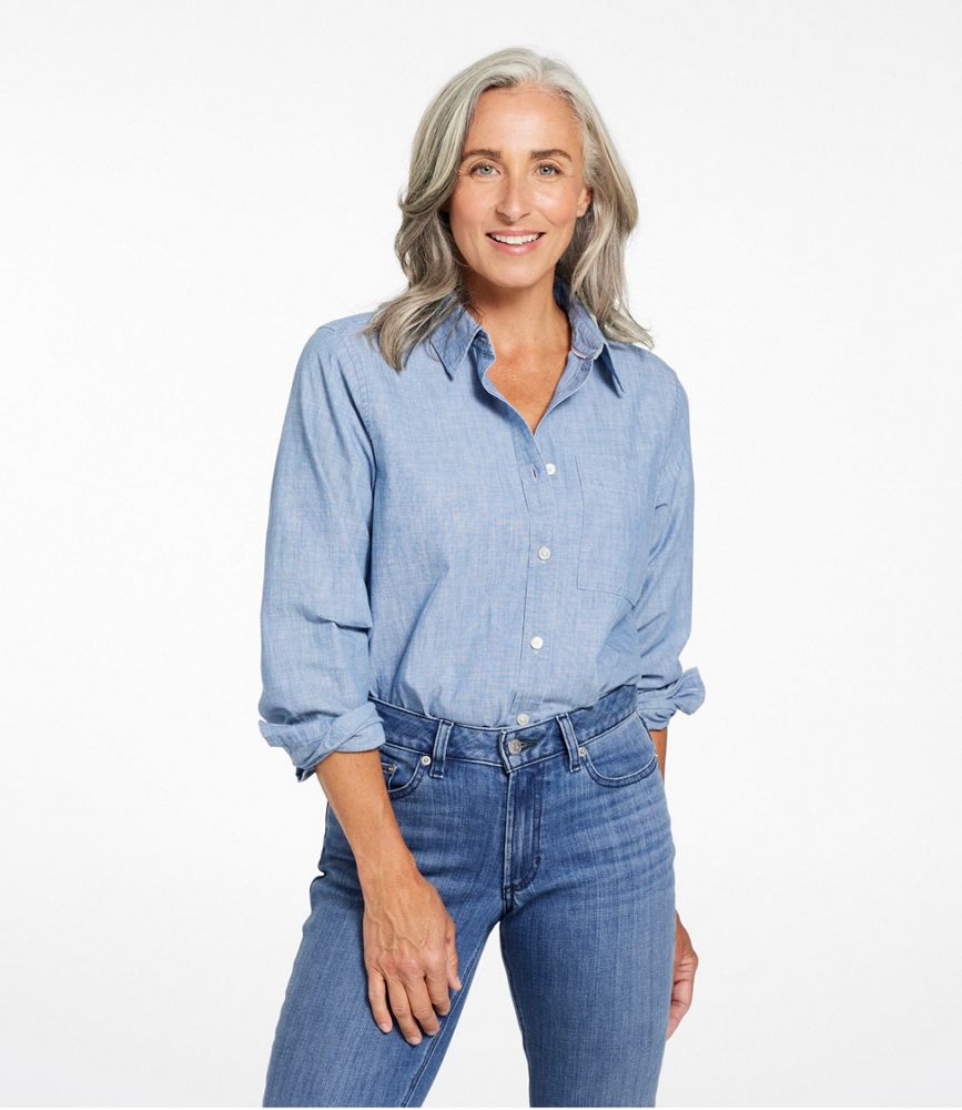 Women's Essential Cotton Shirt, Chambray Long Sleeve