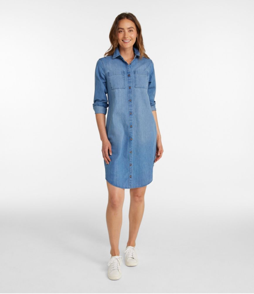 Women's L.L. Bean Heritage Washed Denim Shirt Dress, Medium Blue, small image number 2