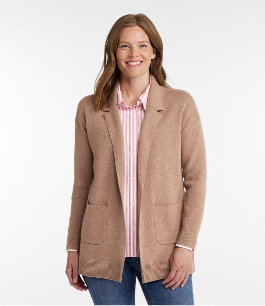 Women's Wicked Soft Cotton/Cashmere Coatigan Sweater, Camel Brown Heather, small image number 2