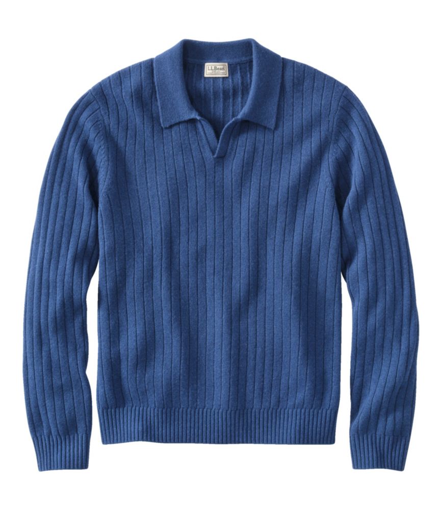 Men's Bean's Ultrasoft Wool Polo Sweater, Deep Blue, small image number 1