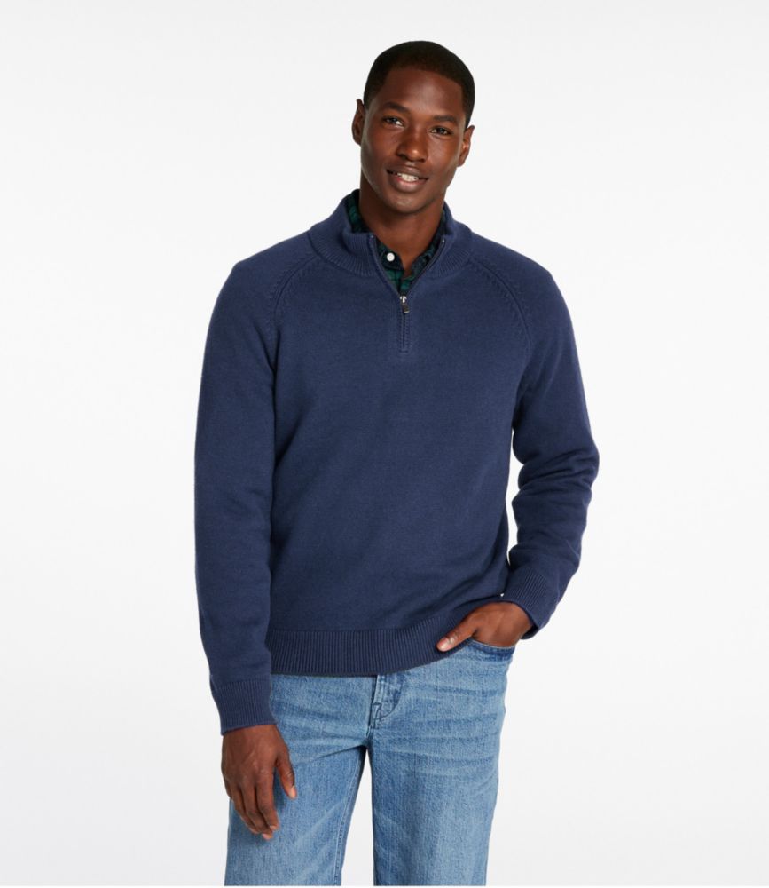 Men's Wicked Soft Cotton/Cashmere Sweaters, Quarter-Zip, Classic Navy, small image number 2