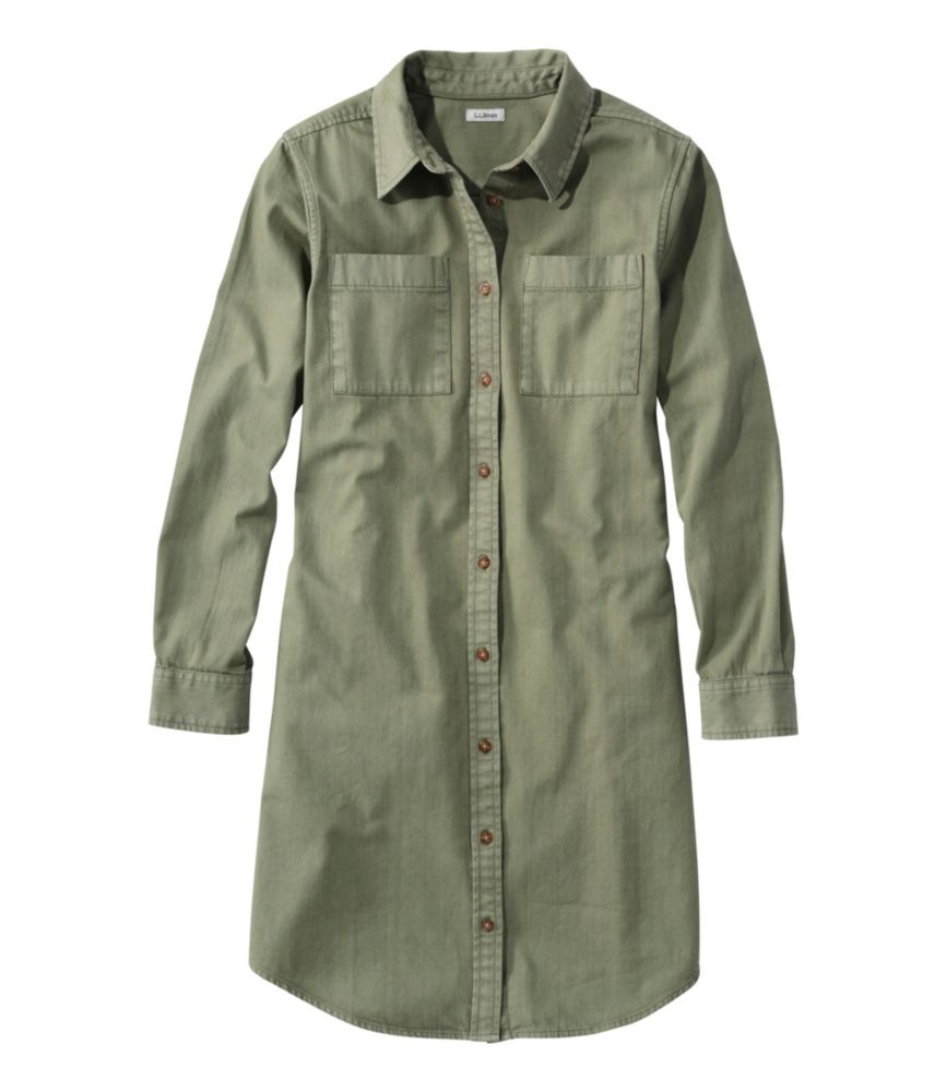 Women's L.L. Bean Heritage Washed Denim Shirt Dress, Garment-Dye, Deep Olive, small image number 1